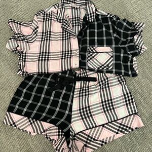 Plaid Womens Pajamas Set - Pink and Black